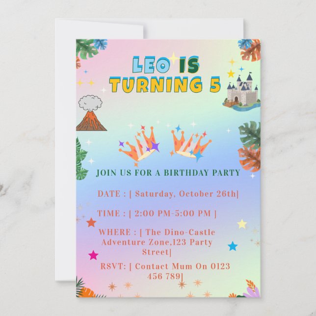 Invitación de cumpleaños del rey real colorido (Anverso)