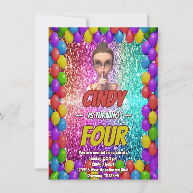Invitación de cumpleaños del secreto de sorpresa (Anverso)