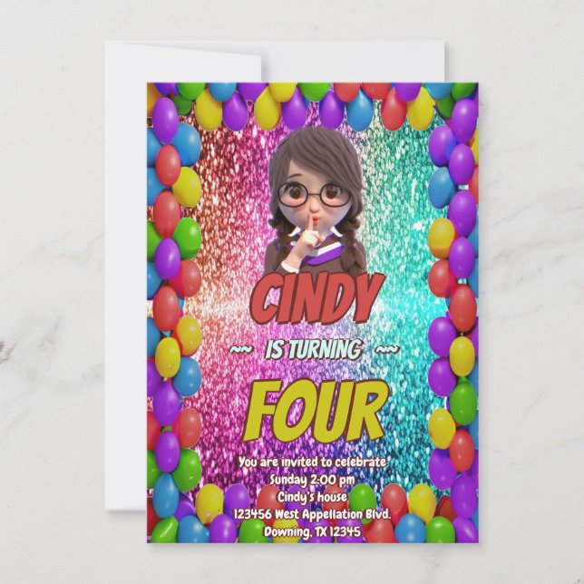 Invitación de cumpleaños del secreto de sorpresa (Anverso)