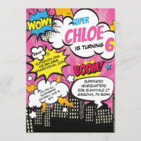 Invitación de cumpleaños del super héroe de arte p