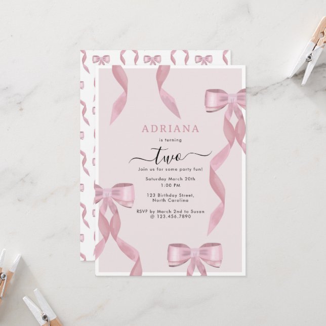 Invitación de cumpleaños del tema de Fancy Pink Bo (Anverso/Reverso In Situ)
