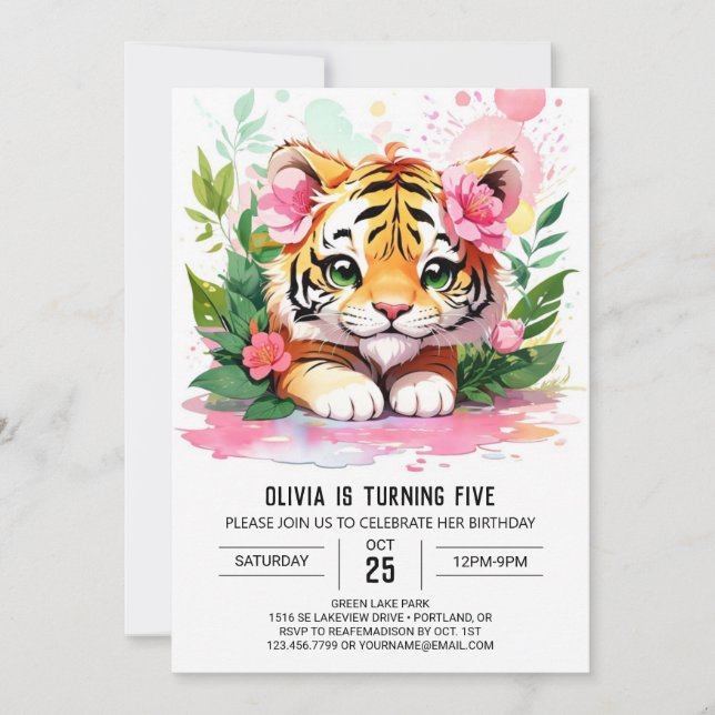 Invitación de cumpleaños del tigre Personalizado d (Anverso)