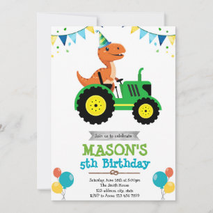 Invitación de cumpleaños del tractor Dinosaur