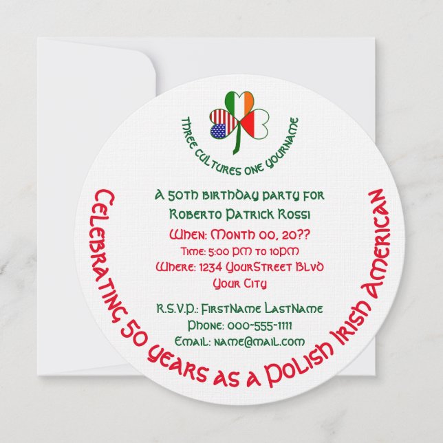 Invitación de cumpleaños del trébol americano irla (Anverso)