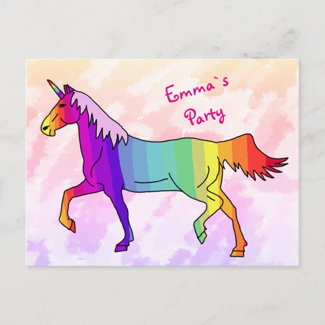 Invitación de Cumpleaños del Unicornio Arcoíris (Anverso)