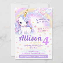 Invitación de cumpleaños del unicornio color arcoi
