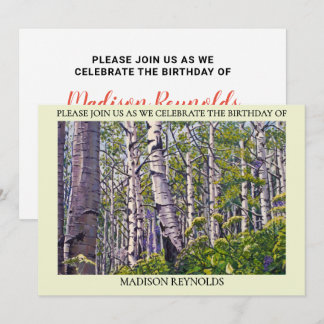 Invitación de cumpleaños del vibrante árbol de Asp