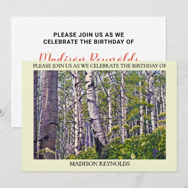 Invitación de cumpleaños del vibrante árbol de Asp (Anverso / Reverso)