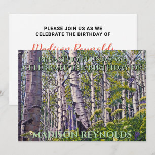 Invitación de cumpleaños del vibrante árbol de Asp