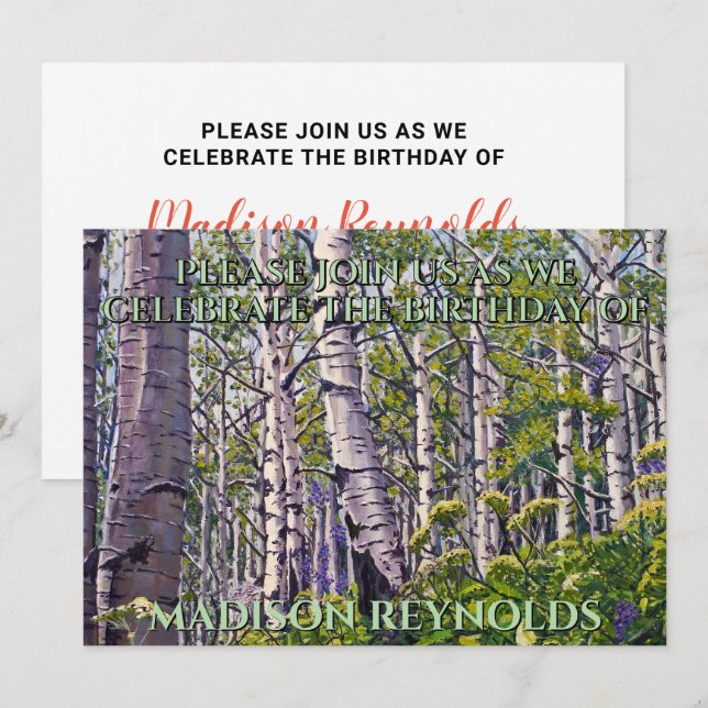 Invitación de cumpleaños del vibrante árbol de Asp (Anverso / Reverso)
