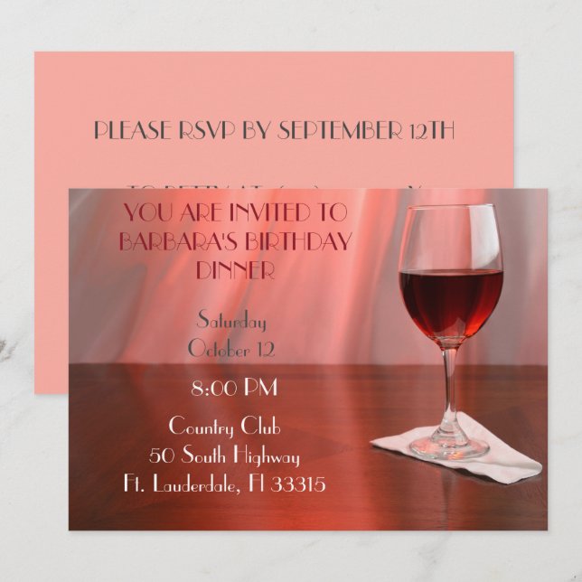Invitación de cumpleaños del vino Rojo Sofisticado (Anverso / Reverso)
