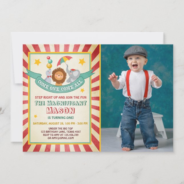 Invitación de cumpleaños del Vintage Circus (Anverso)