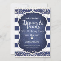 Invitación de cumpleaños Denim y Pearls