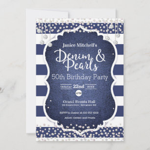Invitación de cumpleaños Denim y Pearls