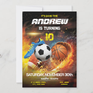 Invitación de cumpleaños deportiva personalizable