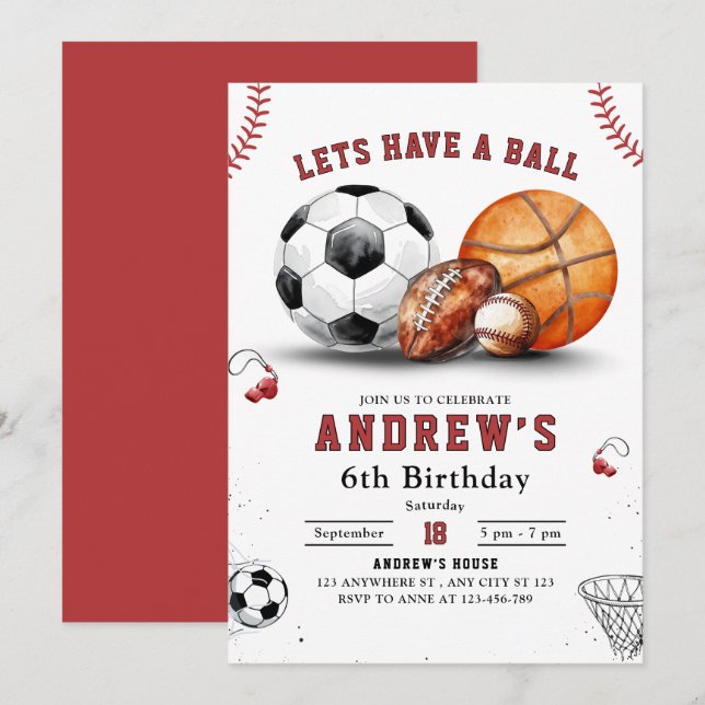 Invitación de cumpleaños deportivo, Baloncesto Fút (Anverso / Reverso)