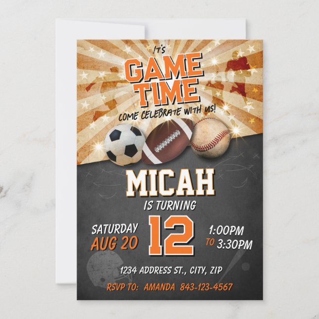 Invitación de cumpleaños deportivo Fútbol de Béisb (Anverso)