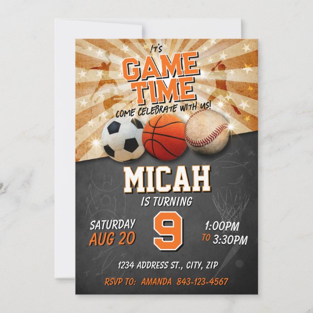 Invitación de cumpleaños deportivos al béisbol de  (Anverso)