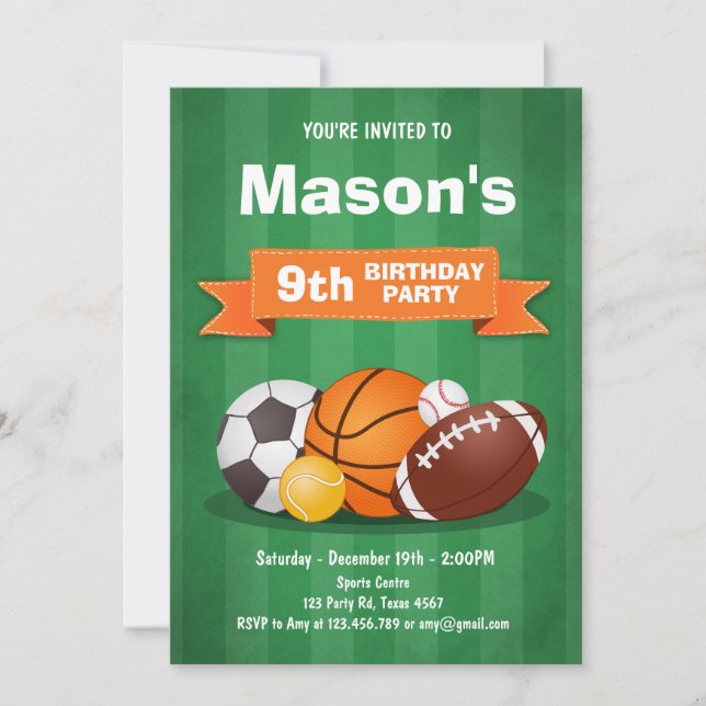 Invitación de cumpleaños deportivos chicos Fiestas (Anverso)