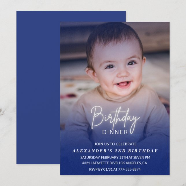 Invitación de cumpleaños Día de la cena Foto niño (Anverso / Reverso)