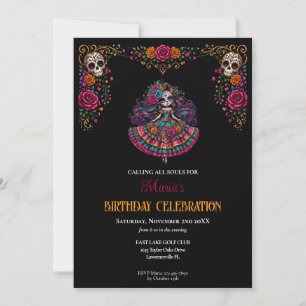 Invitación de cumpleaños Día de Muertos Calaveras