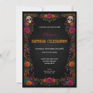 Invitación de cumpleaños Día de Muertos Calaveras