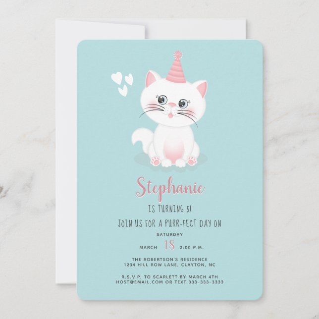 Invitación de cumpleaños Día Gatito Perfecto (Anverso)