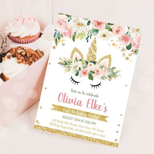 Invitación de cumpleaños día mágico unicornio flor (Subido por el creador)