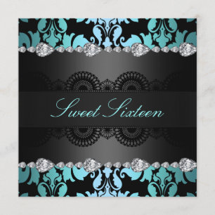 Invitación de cumpleaños Diamond Black/Blue Sweet1