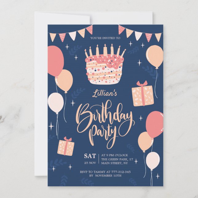 Invitación de cumpleaños dibujada a mano (Anverso)