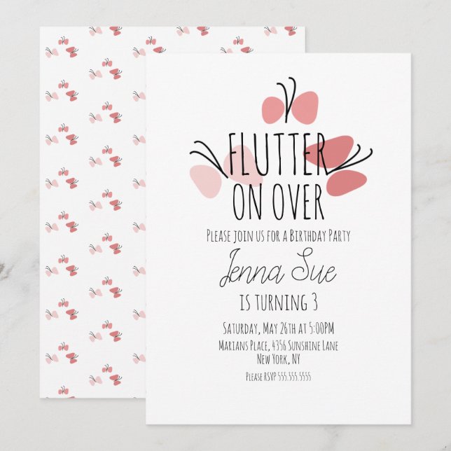 Invitación de cumpleaños dibujada a mano con marip (Anverso / Reverso)