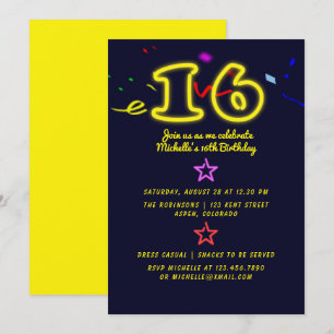Invitación de cumpleaños dieciséis con letrero de 