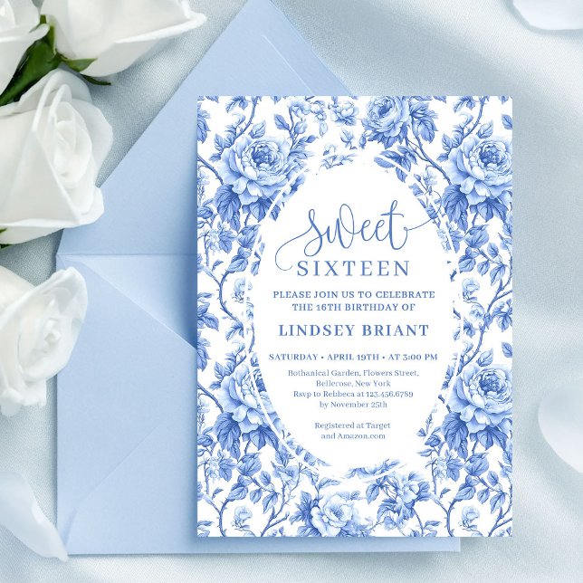Invitación de cumpleaños digital Royal Blue Sweet  (Royal Blue Digital Sweet 16 Birthday Invitation)