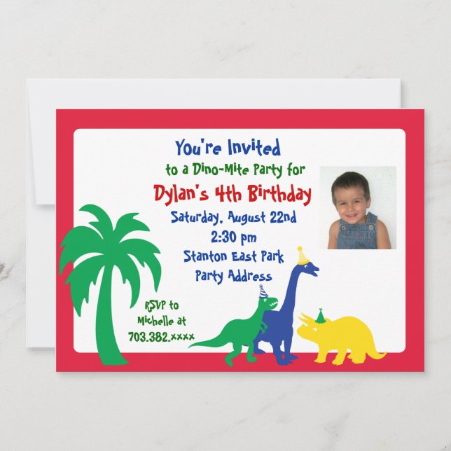 Invitación de cumpleaños Din0-mite (Anverso)