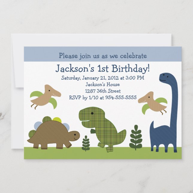 Invitación de cumpleaños Dino/Dinosaurios Adorable (Anverso)