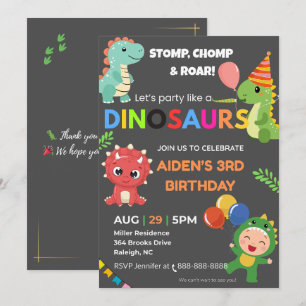 Invitación de cumpleaños Dino editable - Tarjeta p