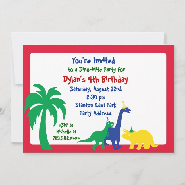 Invitación de cumpleaños Dino-Mite (Anverso)