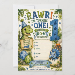 Invitación de cumpleaños Dino-Mite 1