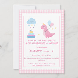 Invitación de cumpleaños Dino-Mite Rosa