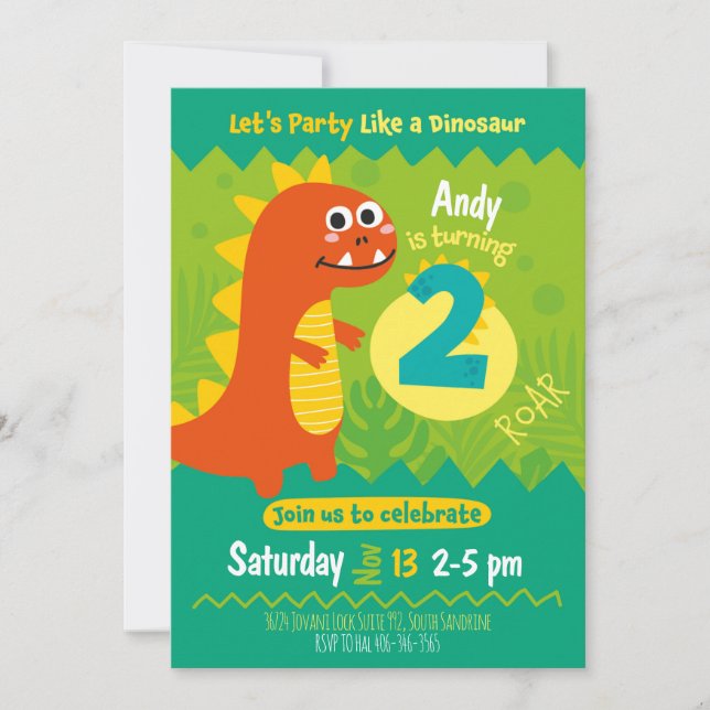 Invitación de cumpleaños dinosaurio (Anverso)