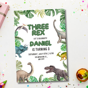 Invitación de cumpleaños Dinosaurio Three rex Fies