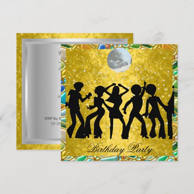 Invitación de cumpleaños Disco 70's Retro (Anverso / Reverso)