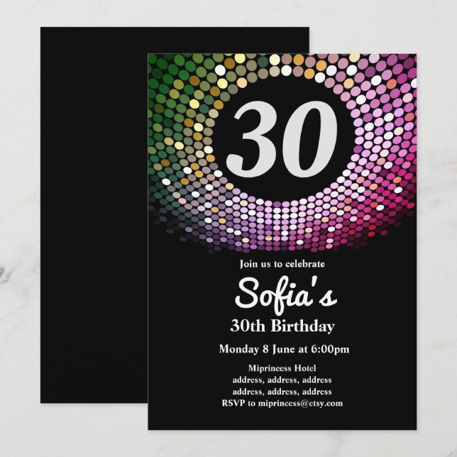 invitación de cumpleaños disco, vintage, baile (Anverso / Reverso)