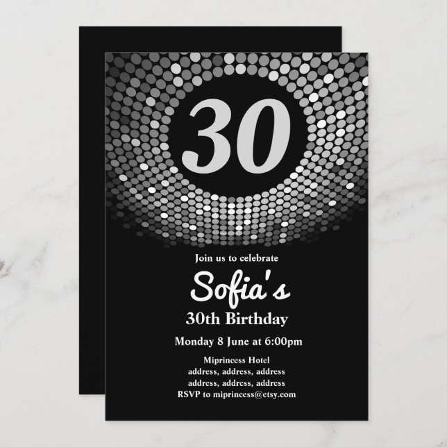 invitación de cumpleaños disco, vintage, baile (Anverso / Reverso)