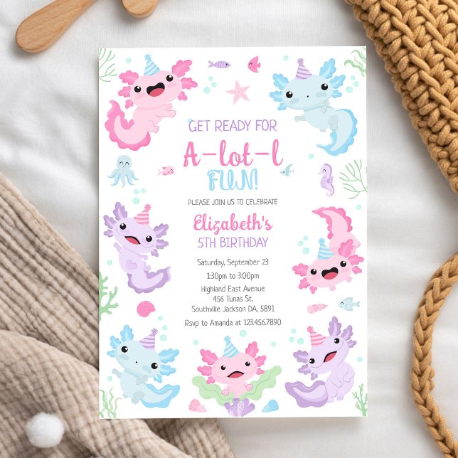 Invitación de cumpleaños divertida Axolotl A-Lot-l (Subido por el creador)