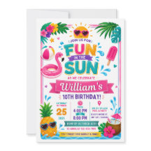 Invitación de cumpleaños divertida bajo el sol