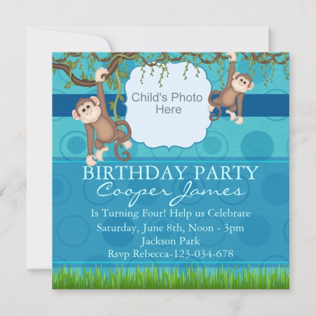 Invitación de cumpleaños divertida con foto de mon (Anverso)