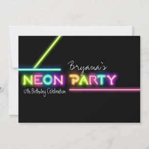Invitación de cumpleaños divertida con luces de ne