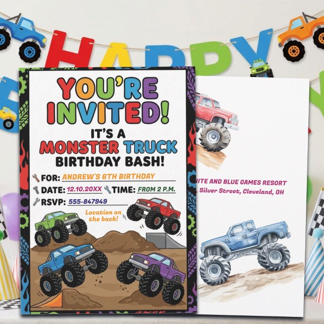 Invitación de cumpleaños divertida de camiones mon (Subido por el creador)