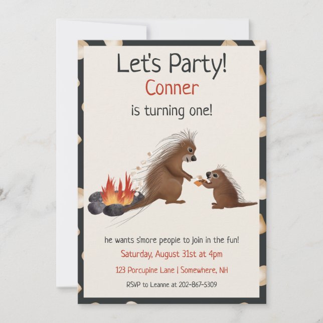 Invitación de cumpleaños divertida de puercoespine (Anverso)